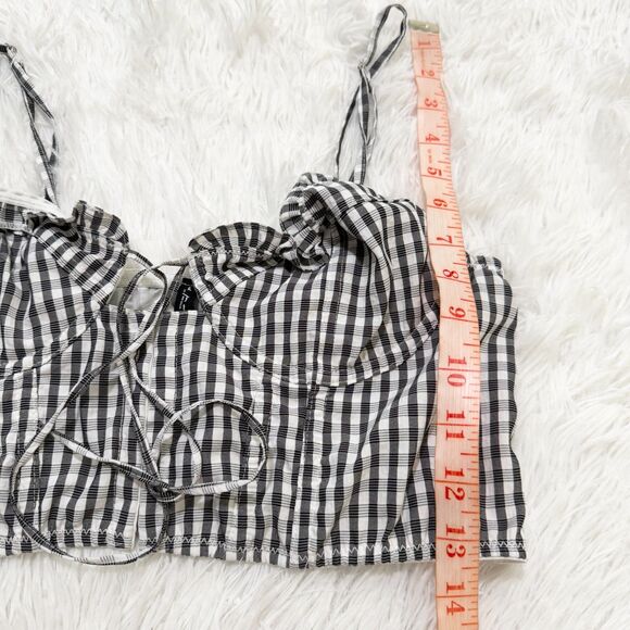 Women Urban Outfitters Out From Under Gingham Tie Front Top in Black White Large - Picture 4 of 7